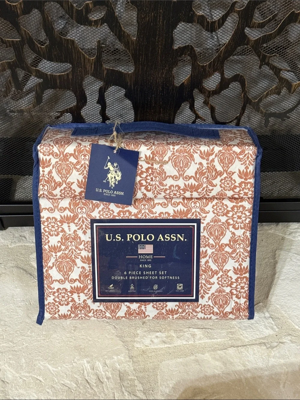 U.S. Polo Assn. Rust Floral King 6 Piece Sheet Set